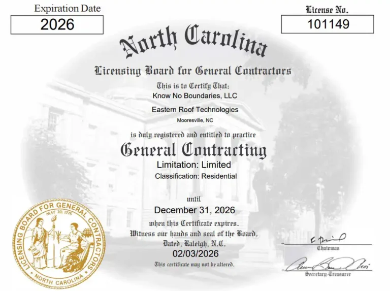 NC GC 2026 License - Eastern Roof Technologies